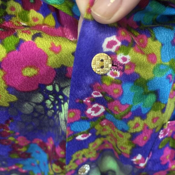 Vintage 60s Barkcloth Hawaiian Honeymoon Set Maxi Dress & Men's Shirt Purple L M - Picture 9 of 10